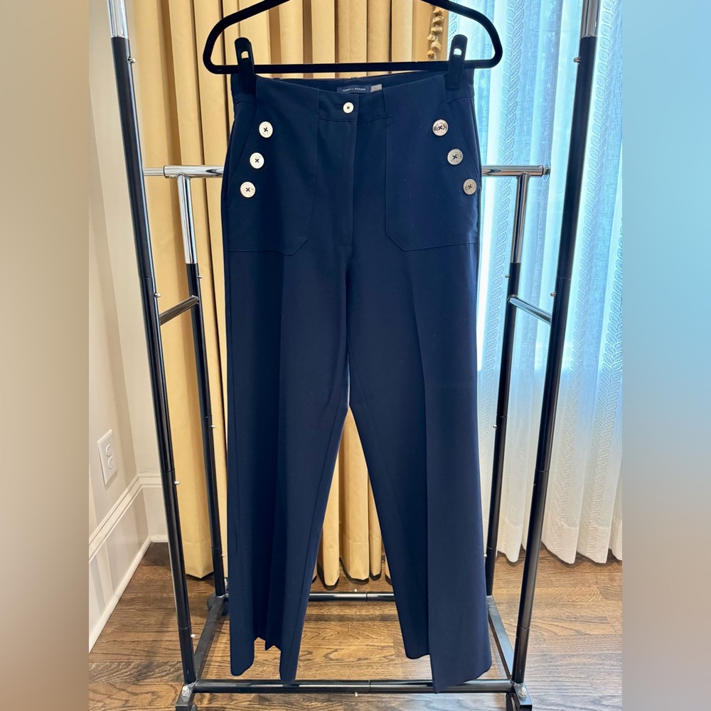 Tommy Hilfiger Navy Wide Leg Pants with White Buttons
